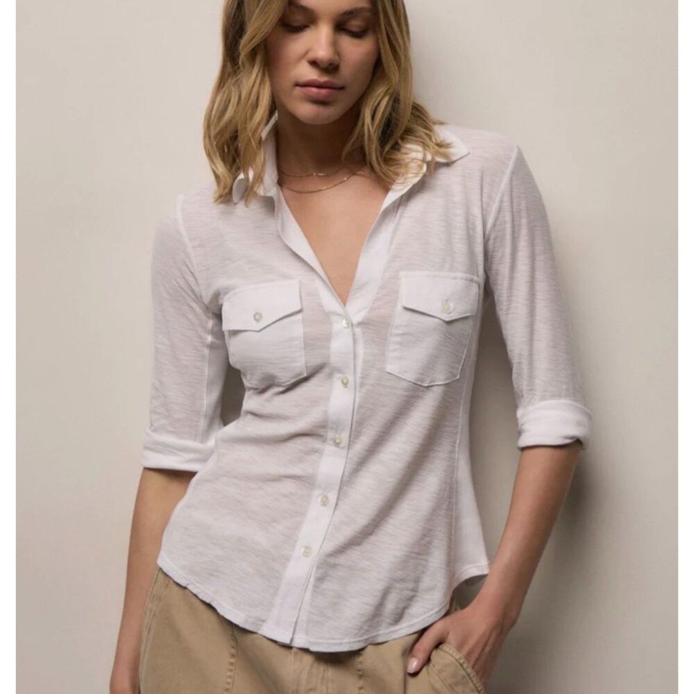 James Perse sheer sub side panel shirt size 3/large 100% cotton button up!